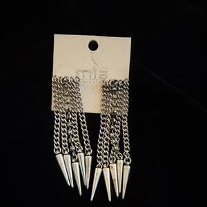 3/$20 Silver Chain Dangle Spike Earrings